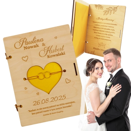 Wyjątkowy prezent na ślub drewniane kartka z kopertą dla pary młodej personalizowana